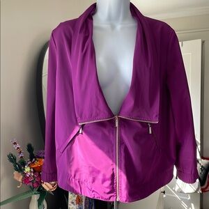 Calvin Klein Cowl Draped Neck Zip Up Purple Jacket
